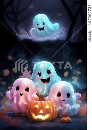 Cute pink and blue ghosts celebrate Halloween 107362738