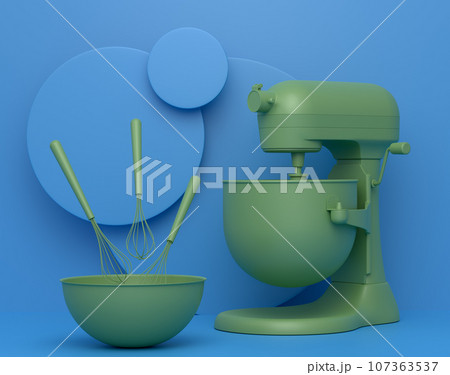 Abstract scene or podium with blender and kitchen utensil on monochrome. 107363537