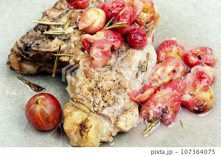 Beef steak with berry sauce. Beef steak with berry sauce. 107364075