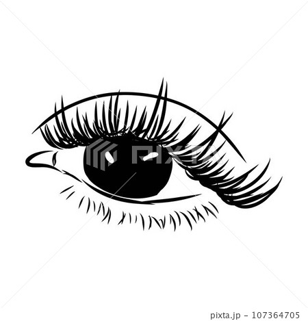 Beautiful woman eyes black and white drawing sketch. Vector fashion illustration. 107364705