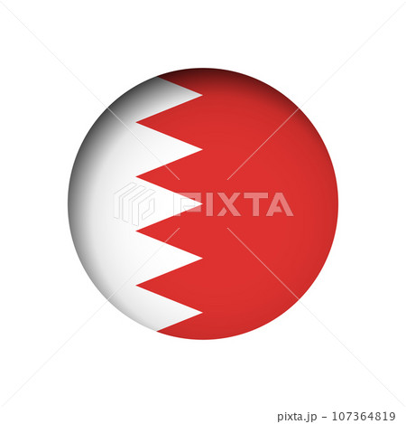 Bahrain flag - behind the cut circle paper hole with inner shadow. 107364819