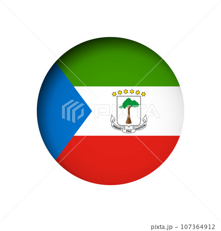 Equatorial Guinea flag - behind the cut circle paper hole with inner shadow. Equatorial Guinea flag - behind the cut circle paper hole with inner shadow. 107364912