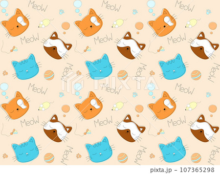 Seamless pattern with cats. Cute kids design for fabric, textile, wrapping, apparel, wallpaper. Vector illustration. Seamless pattern with cats. Cute kids design for fabric, textile, wrapping, apparel, wallpaper. Vector illustration. 107365298