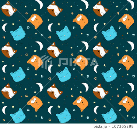 Seamless pattern with cats. Cute kids design for fabric, textile, wrapping, apparel, wallpaper. Vector illustration. Seamless pattern with cats. Cute kids design for fabric, textile, wrapping, apparel, wallpaper. Vector illustration. 107365299