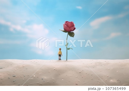 The Little Prince's single unique rose on his small planet Generative AI 107365499