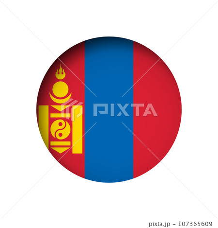 Mongolia flag - behind the cut circle paper hole with inner shadow. 107365609