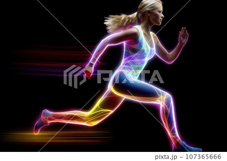 Sports Background, Advertising sport life concept colorful and dynamic trail behind the sprinter 107365666