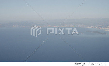 Airplane shot, approaching Cote D Azur airport, view of south France coast Airplane shot, approaching Cote D Azur airport, view of south France coast 107367690