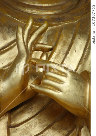 Close up on Buddha's praying hands 107367755