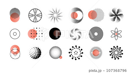 Abstract circles. Halftone geometric design patterns, gradation for logo or icon, graphic halftones. Logotype template. Shadow gradient decorative effects, vector emblems, exact isolated elements Abstract circles. Halftone geometric design patterns, gradation for logo or icon, graphic halftones. Logotype template. Shadow gradient decorative effects, vector emblems, exact isolated elements 107368796