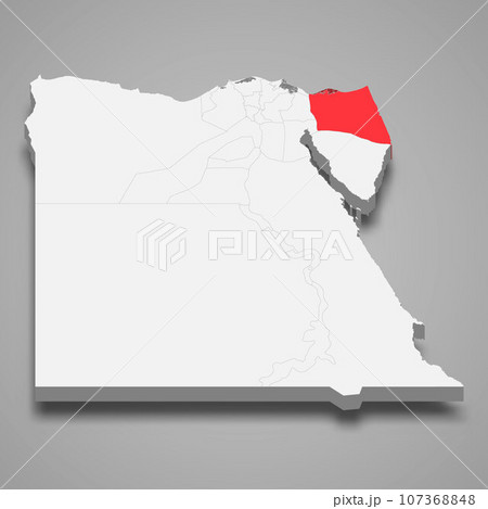 North Sinai region location within Egypt 3d map 107368848