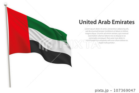 Waving flag of United Arab Emirates on white background. Template for independence day 107369047