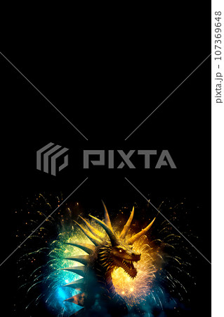 Fire dragon on the black background with copy...のイラスト素材