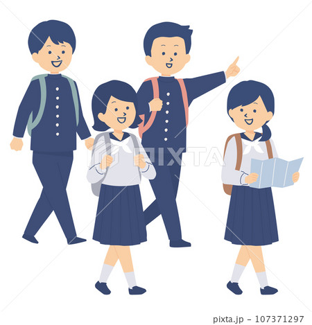 修学旅行中の学生グループのイラスト 107371297