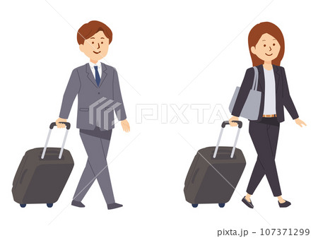 スーツケースを引くビジネスパーソンのイラスト 107371299