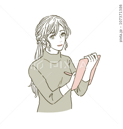 ビューティー　カルテを持ってカウンセリングをする女性のイラストレーション 107371386