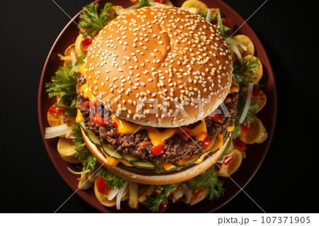 【AI生成画像】美味しそうなハンバーガー 107371905