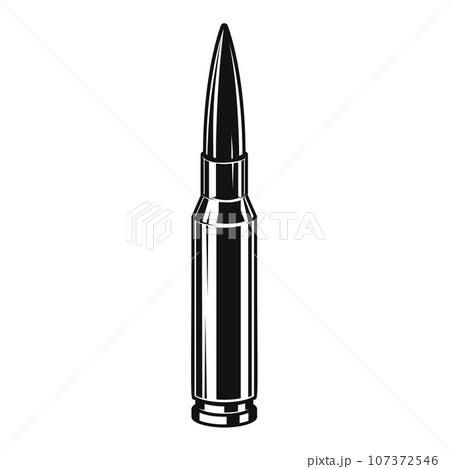 Bullet cartridge from assault rifle. Design element for poster, card, banner, sign, logo, label, emblem. Vector illustration Bullet cartridge from assault rifle. Design element for poster, card, banner, sign, logo, label, emblem. Vector illustration 107372546