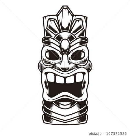 Illustration of tiki idol. Design element for logo, label, sign, poster. Vector illustration 107372586