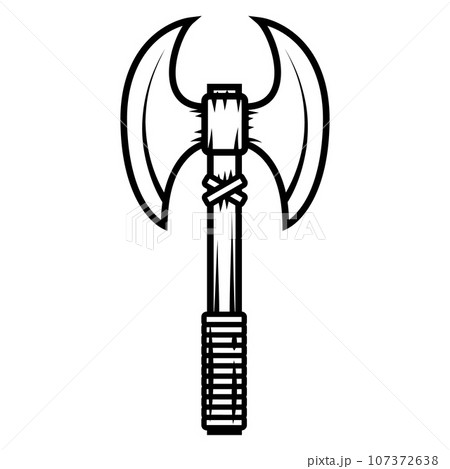 Illustration of viking axe isolated on white background. Design element for logo, label, sign, emblem, poster. Vector illustration Illustration of viking axe isolated on white background. Design element for logo, label, sign, emblem, poster. Vector illustration 107372638