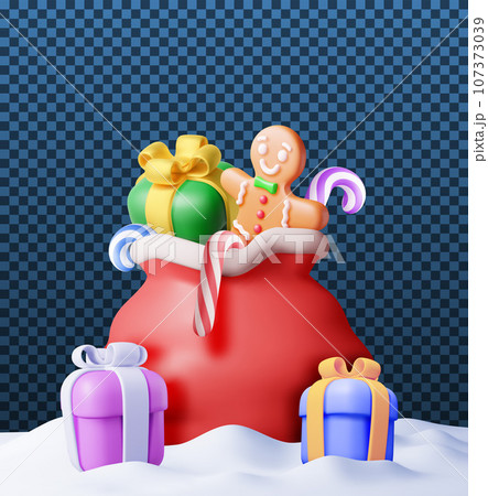 3D Open Santa Claus Sack full of Gifts in Snow 3D Open Santa Claus Sack full of Gifts in Snow 107373039