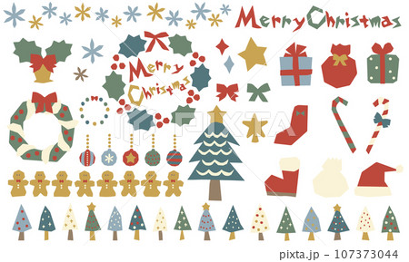 ラフなクリスマスのイラストセット ラフなクリスマスのイラストセット 107373044