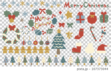 ラフなクリスマスのイラストセット ラフなクリスマスのイラストセット 107373044