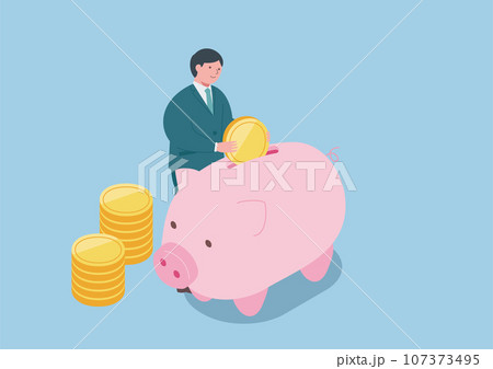 貯金箱とお金を入れるビジネスマン 107373495