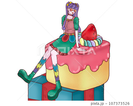 プレゼントとケーキと女の子　白背景 107373526