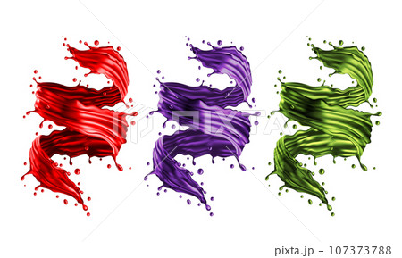 Realistic set collection 3D crear red purple green water spriral dynamic on white background vector 107373788