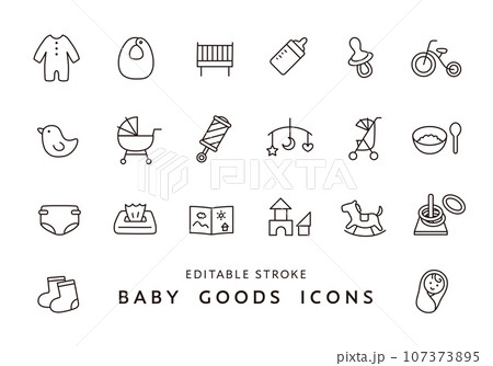 ベビー用品のアイコンセット（モノクロ） 107373895
