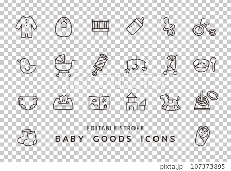 ベビー用品のアイコンセット（モノクロ） 107373895