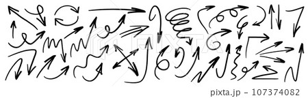 Charcoal hand drawn pencil arrows. Doodle curved chalk darts. Texture design elements of scribble lines. Vector illustration of hand painted crayon check lines. Charcoal hand drawn pencil arrows. Doodle curved chalk darts. Texture design elements of scribble lines. Vector illustration of hand painted crayon check lines. 107374082