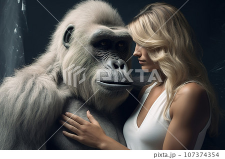 Image of beautiful woman and big gorillaのイラスト素材