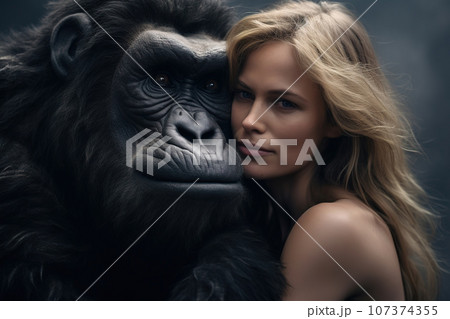 Image of beautiful woman and big gorillaのイラスト素材