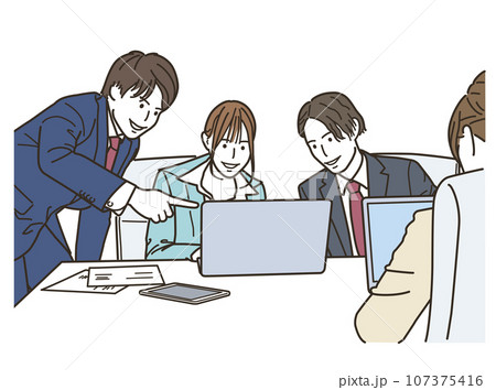 オフィスで働く複数のビジネスマンの男女 107375416