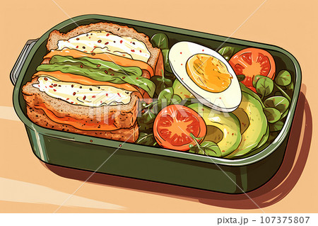 Open lunchbox with homemade food Open lunchbox with homemade food 107375807