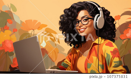 Woman conducts a podcast 107375831