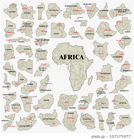 Doodle freehand drawing of Africa countries map. 107375977