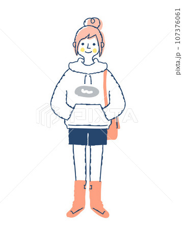 笑顔の若い女性　全身　f25 107376061