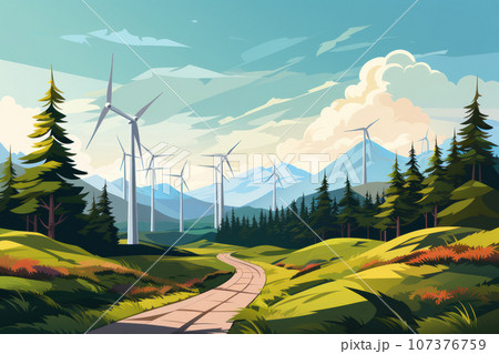 Wind turbines in the mountains 107376759