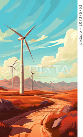 Wind turbines in the desert Wind turbines in the desert 107376763