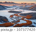 Autumn Scenery with quiet atmosphere of a Kashmir Valley, india. 107377420