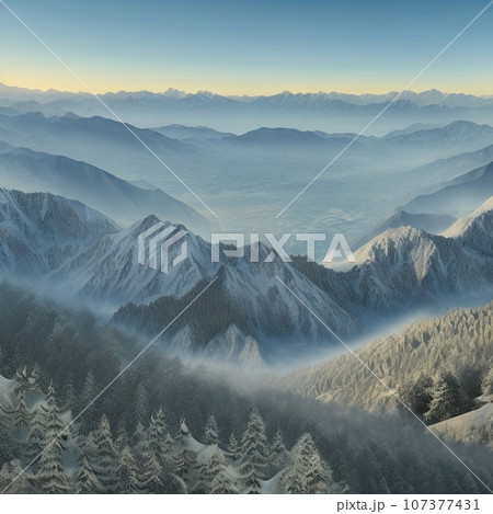 Snowy Mountains in a Dreamy Haze in Kashmir, india 107377431