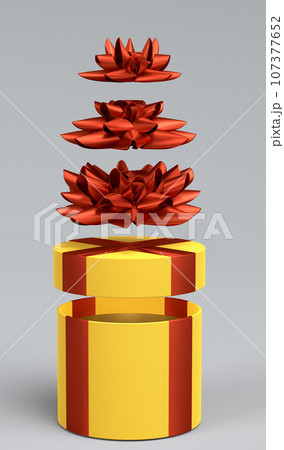 Gift boxes with ribbon and bow for Merry Christmas flying and falling on grey 107377652