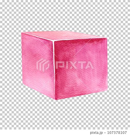 Pink cube. A child's toy. Handmade watercolor illustration. Isolate. For compositions of postcards, banners, stickers and decorations, labels, packaging and prints. Pink cube. A child's toy. Handmade watercolor illustration. Isolate. For compositions of postcards, banners, stickers and decorations, labels, packaging and prints. 107378107