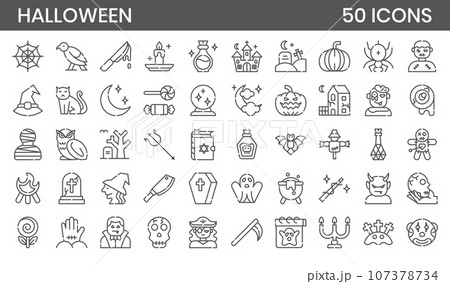 Halloweens detailed outline icons set. The element collection includes moments of the Halloween and can be used in social media posts, web design, app design, and more. Halloweens detailed outline icons set. The element collection includes moments of the Halloween and can be used in social media posts, web design, app design, and more. 107378734