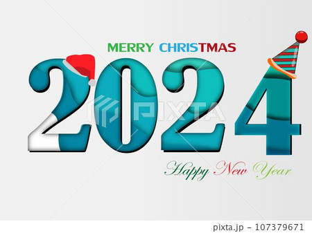 2024 happy new year.Paper cut 2024 word for new year festival.card,happy,Vector concept luxury designs and new year celebration. 107379671