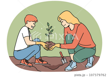 Young mother and child plant tree 107379762