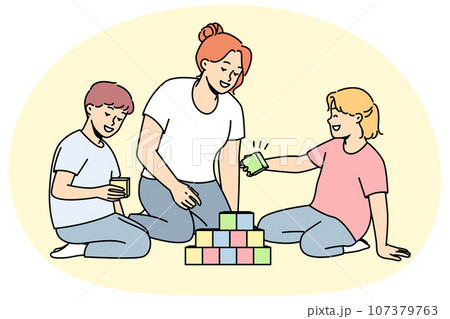 Caring mother play with children at home 107379763